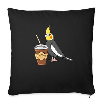 Cockatiel with coffee - Sofa pillowcase 17,3'' x 17,3'' (45 x 45 cm) - black - Front