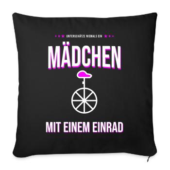 Mädchen mit Einrad Motiv – Mutig & Retro - Sofakissenbezug 45 x 45 cm - Schwarz - Vorne