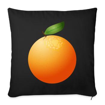 große saftige Orange mit Blatt - Sofakissenbezug 45 x 45 cm - Schwarz - Vorne