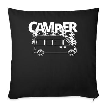 Caravane caravane caravane sort camper bus - Housse de coussin décorative 45 x 45 cm - noir - Devant