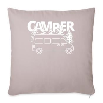 Caravane caravane caravane sort camper bus - Housse de coussin décorative 45 x 45 cm - taupe clair - Devant