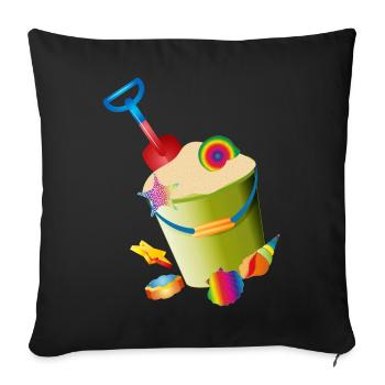 Sand toys on the beach with colorful shells - Sofa pillowcase 17,3'' x 17,3'' (45 x 45 cm) - black - Front
