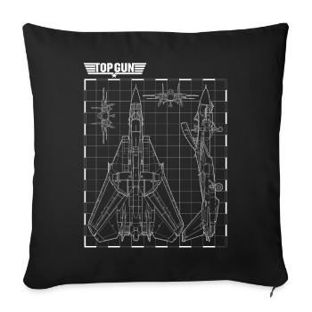 Top Gun Fighter Jet Blueprint White - Sofa pillowcase 17,3'' x 17,3'' (45 x 45 cm) - black - Front