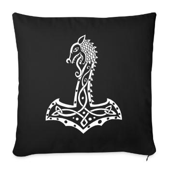 Loup blanc et marteau de Thor - Housse de coussin décorative 45 x 45 cm - noir - Devant
