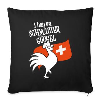 Krähender Hahn vor Schweizer Flagge für den Bauer! - Sofakissenbezug 45 x 45 cm - Schwarz - Vorne