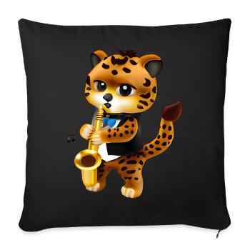 Leopard with saxophone - Sofa pillowcase 17,3'' x 17,3'' (45 x 45 cm) - black - Front