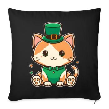 Chaton leprechaun en vert - Housse de coussin décorative 45 x 45 cm - noir - Devant