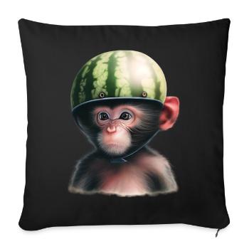 Singe à la pastèque - Housse de coussin décorative 45 x 45 cm - noir - Devant