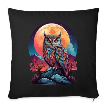 MOONLIT MYSTIQUE: A COLORFUL OWL’S NIGHTTIME VIGIL - Sofa pillowcase 17,3'' x 17,3'' (45 x 45 cm) - black - Front