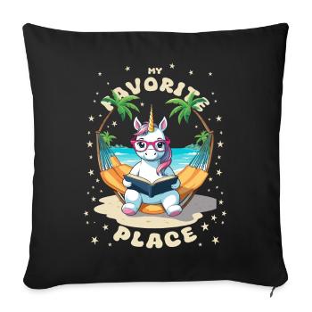 Licorne avec livre - Housse de coussin décorative 45 x 45 cm - noir - Devant