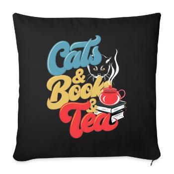 Katzen und Tee Druck - Sofakissenbezug 45 x 45 cm - Schwarz - Vorne