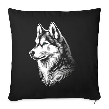 Husky head, black white, dog sled - Sofa pillowcase 17,3'' x 17,3'' (45 x 45 cm) - black - Front