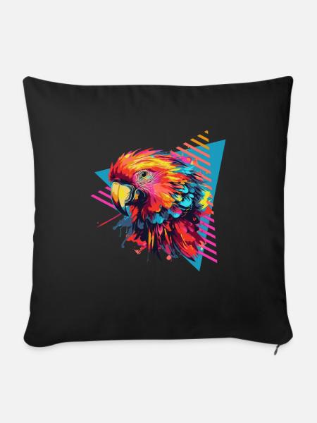 Bunter Papagei Farbspritzer - Sofakissenbezug 45 x 45 cm - Schwarz