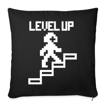 Passez au niveau supérieur - pixels de jeu amusants - Housse de coussin décorative 45 x 45 cm - noir - Devant