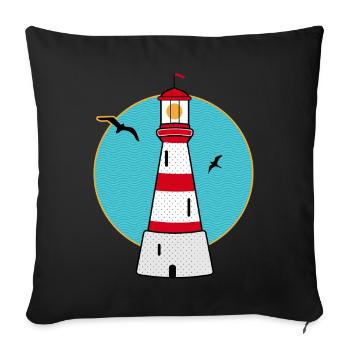 Phare avec motif maritime de mouettes dans un style rétro - Housse de coussin décorative 45 x 45 cm - noir - Devant