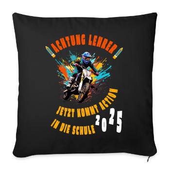 Einschulung 2025 - Motorrad - Achtung Lehrer! - Sofakissenbezug 45 x 45 cm - Schwarz - Vorne