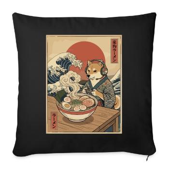 Kawaii Gamer Shiba Gaming avec un bol de ramen sucre - Housse de coussin décorative 45 x 45 cm - noir - Devant