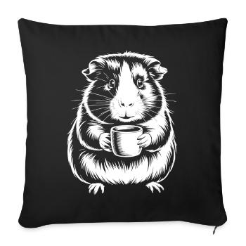 Silhouette de cochon d’Inde buvant du café - Housse de coussin décorative 45 x 45 cm - noir - Devant
