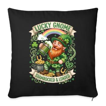 Lucky Gnome mit Kleekleber und geladenem lustigen Zitat - Sofakissenbezug 45 x 45 cm - Schwarz - Vorne