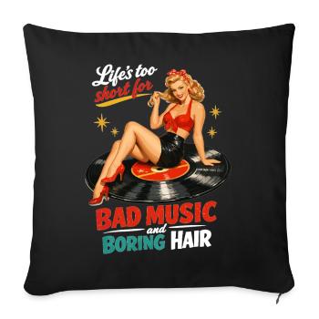 Retro Pin-Up auf Schallplatte: Vinyl & Rockabilly - Sofakissenbezug 45 x 45 cm - Schwarz - Vorne