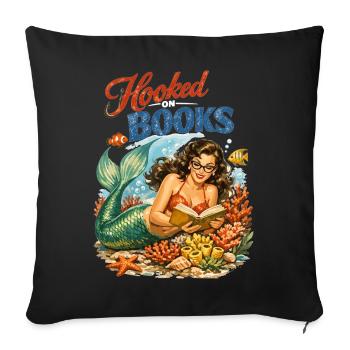 Retro Meerjungfrau: Hooked on Books Pin-up Design - Sofakissenbezug 45 x 45 cm - Schwarz - Vorne