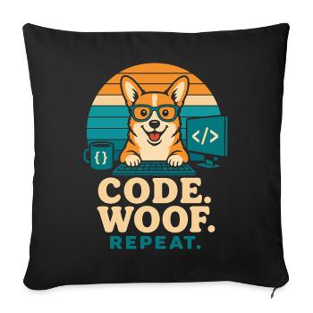 Code Woof Programmeur Répétition Corgi - Housse de coussin décorative 45 x 45 cm - noir - Devant