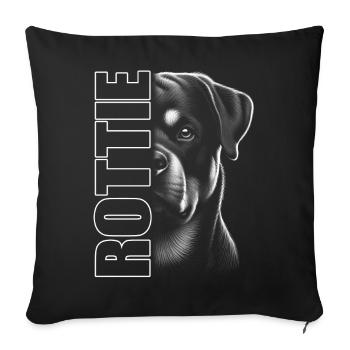 Portrait du rottweiler avec lettres ROTTIE - Housse de coussin décorative 45 x 45 cm - noir - Devant