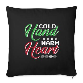 Hiver Mains Froides Cœur Chaud Neige Froid - Housse de coussin décorative 45 x 45 cm - noir - Devant
