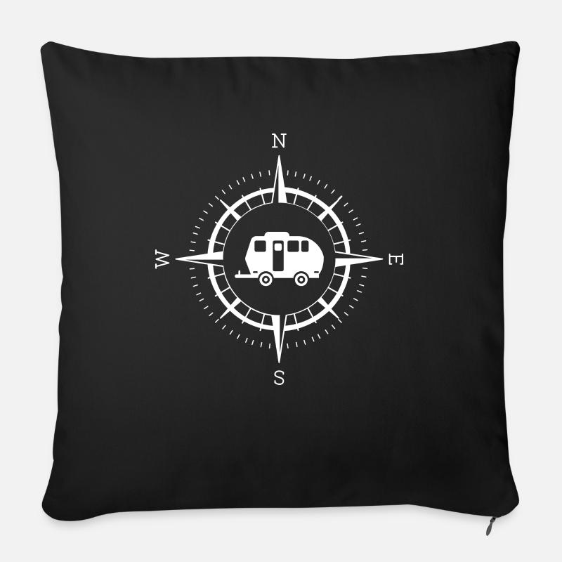 Compass and Camping - (c) - Sofa pillowcase 17,3'' x 17,3'' (45 x 45 cm) - black