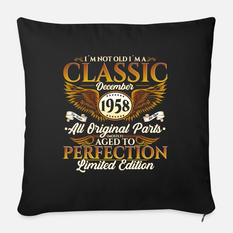 Millésime Décembre 1958 64ème Cadeau d’Anniversaire - Housse de coussin décorative 45 x 45 cm - noir