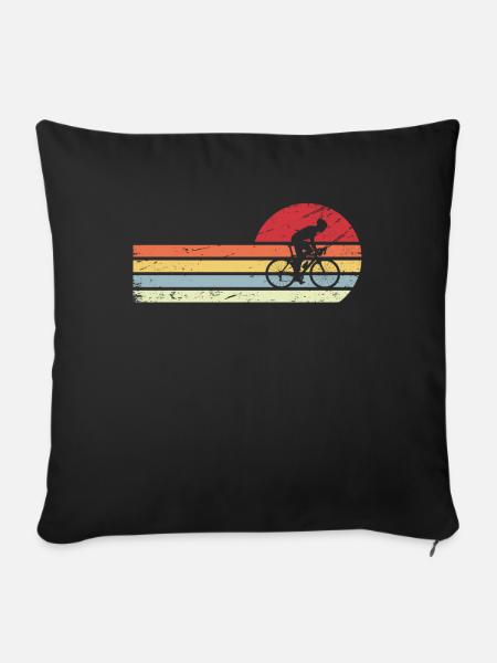 Sonne und Retro-Linien - Mann Radfahren - - Sofakissenbezug 45 x 45 cm - Schwarz