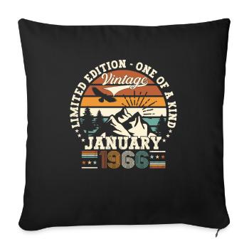 Né en 1966 Janvier 57e anniversaire Homme cadeau - Housse de coussin décorative 45 x 45 cm - noir - Devant