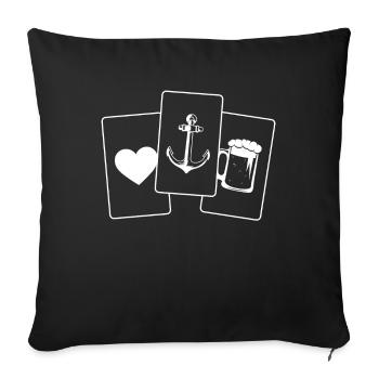 Coeur - Bière - Ancre - - Housse de coussin décorative 45 x 45 cm - noir - Devant