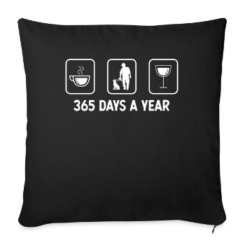 365 jours par an - Vin - Homme avec chien - - Housse de coussin décorative 45 x 45 cm - noir - Devant
