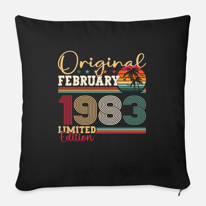 Cadeau d’anniversaire original février millésime 1983 - Housse de coussin décorative 45 x 45 cm - noir