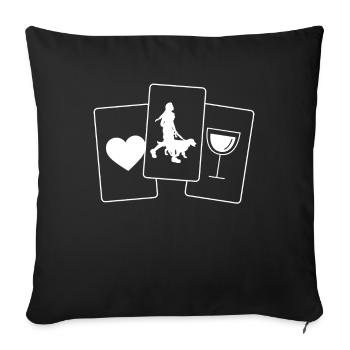 Coeur - Vin - Femme avec chien - - Housse de coussin décorative 45 x 45 cm - noir - Devant