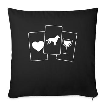 Coeur - Vin - Chien - - Housse de coussin décorative 45 x 45 cm - noir - Devant