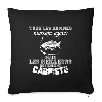 Carpiste homme.Pêcheur. pêche. Poisson cadeau - Housse de coussin décorative 45 x 45 cm - noir - Devant