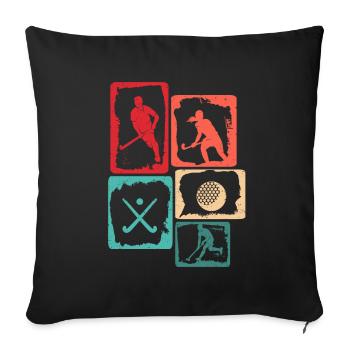 Joueur de hockey vintage Hockey sur gazon pour enfants - Housse de coussin décorative 45 x 45 cm - noir - Devant