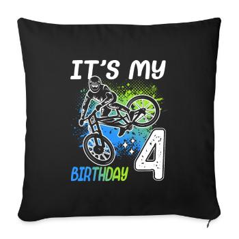 Vélo 4ème anniversaire VTT 4 ans - Housse de coussin décorative 45 x 45 cm - noir - Devant