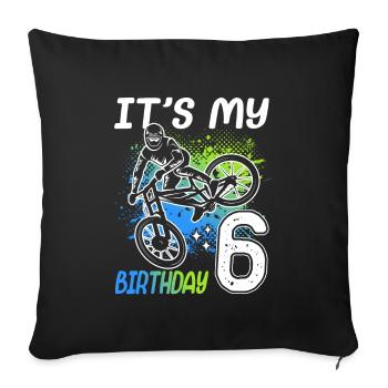 6ème anniversaire vélo de montagne 6 ans - Housse de coussin décorative 45 x 45 cm - noir - Devant