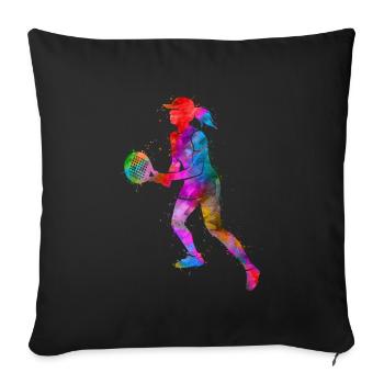 Padel Tennis Spielerin Farbklecks Mädchen Padel - Sofakissenbezug 45 x 45 cm - Schwarz - Vorne