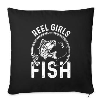 Filles de moulinet pêchant - Housse de coussin décorative 45 x 45 cm - noir - Devant