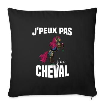 Je Peux Pas J'ai Cheval Cadeau Fleuri - Housse de coussin décorative 45 x 45 cm - noir - Devant