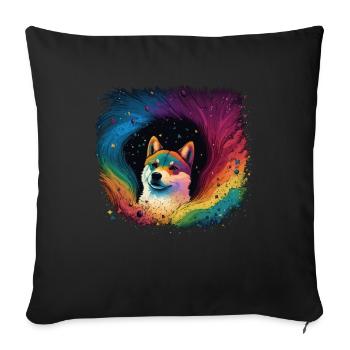 Akita Inu Hund Bunte Farben Regenbogen Kunst - Sofakissenbezug 45 x 45 cm - Schwarz - Vorne