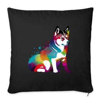 Akita Inu Hund Bunte Farben Regenbogen Kunst - Sofakissenbezug 45 x 45 cm - Schwarz - Vorne