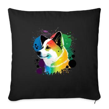 Akita Inu Hund Bunte Farben Regenbogen Kunst - Sofakissenbezug 45 x 45 cm - Schwarz - Vorne