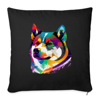 Akita Inu Hund Bunte Farben Regenbogen Kunst - Sofakissenbezug 45 x 45 cm - Schwarz - Vorne