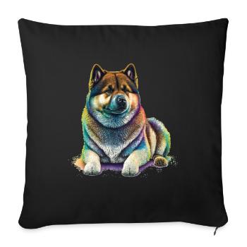 Akita Inu Hund Bunte Farben Regenbogen Kunst - Sofakissenbezug 45 x 45 cm - Schwarz - Vorne
