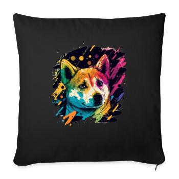 Akita Inu Hund Bunte Farben Regenbogen Kunst - Sofakissenbezug 45 x 45 cm - Schwarz - Vorne